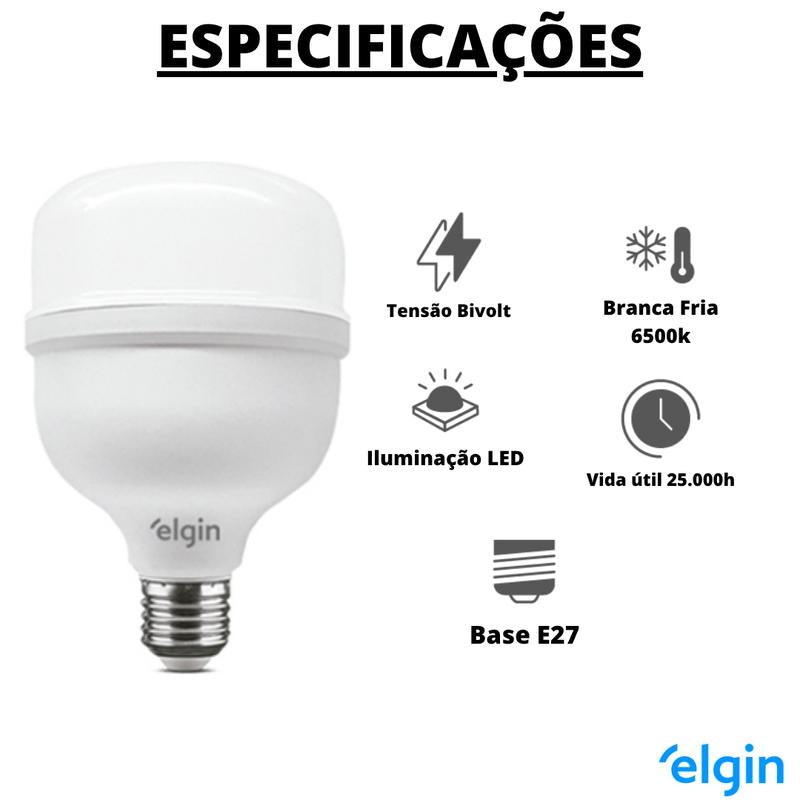 Kit Lâmpadas LED Elgin 20W Bivolt Branco Frio E27 — Original INMETRO - Envio nacional