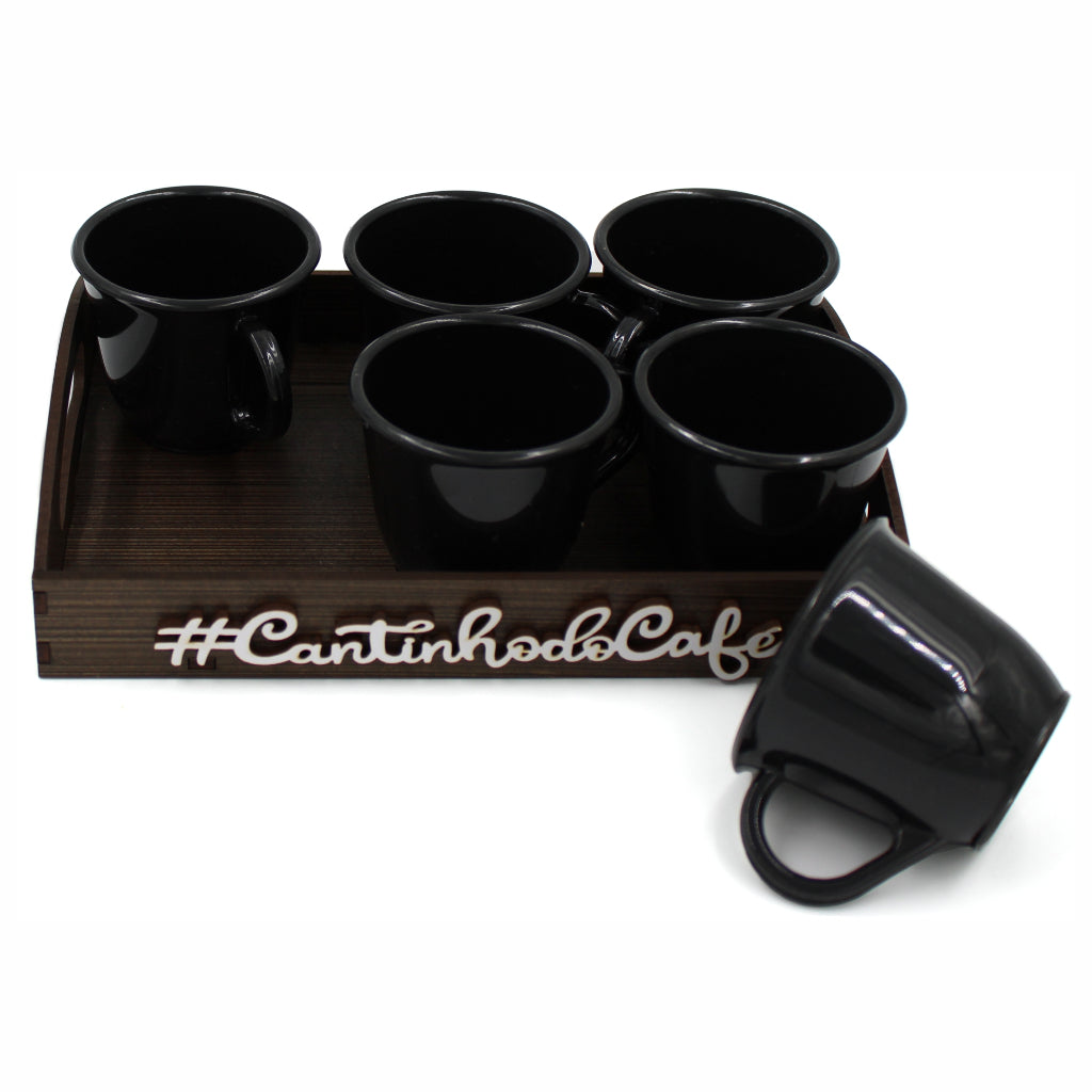 Bandeja Cantinho do Café com 6 Xícaras Acrílicas