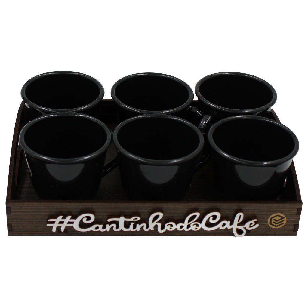 Bandeja Cantinho do Café com 6 Xícaras Acrílicas