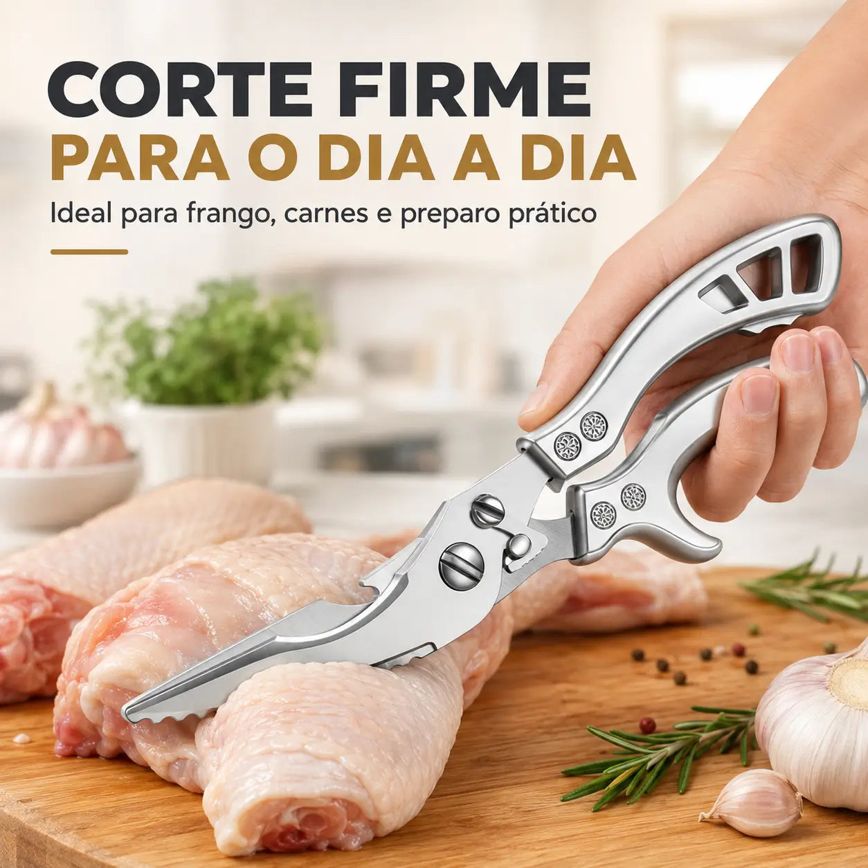 Tesoura Multifuncional de Cozinha em Aço Inoxidável + Esponja Mágica Remove Ferrugem - Envio nacional