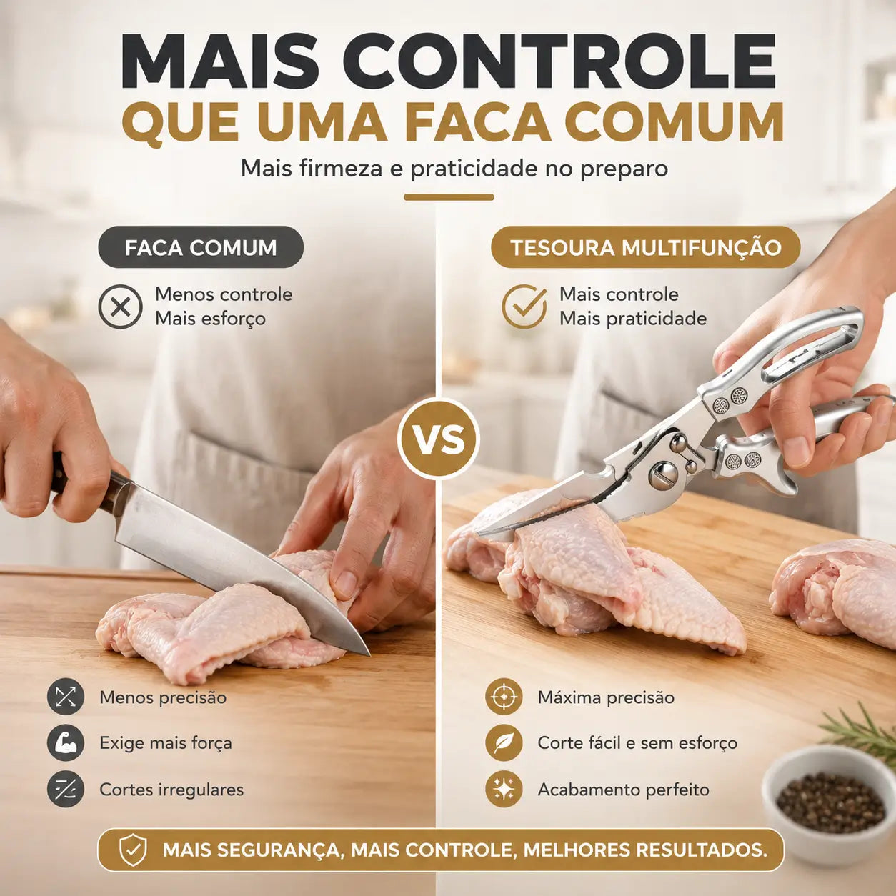 Tesoura Multifuncional de Cozinha em Aço Inoxidável + Esponja Mágica Remove Ferrugem - Envio nacional