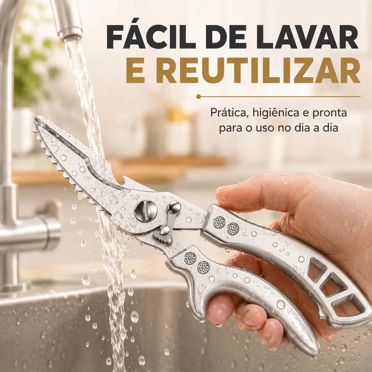 Tesoura Multifuncional de Cozinha em Aço Inoxidável + Esponja Mágica Remove Ferrugem - Envio nacional