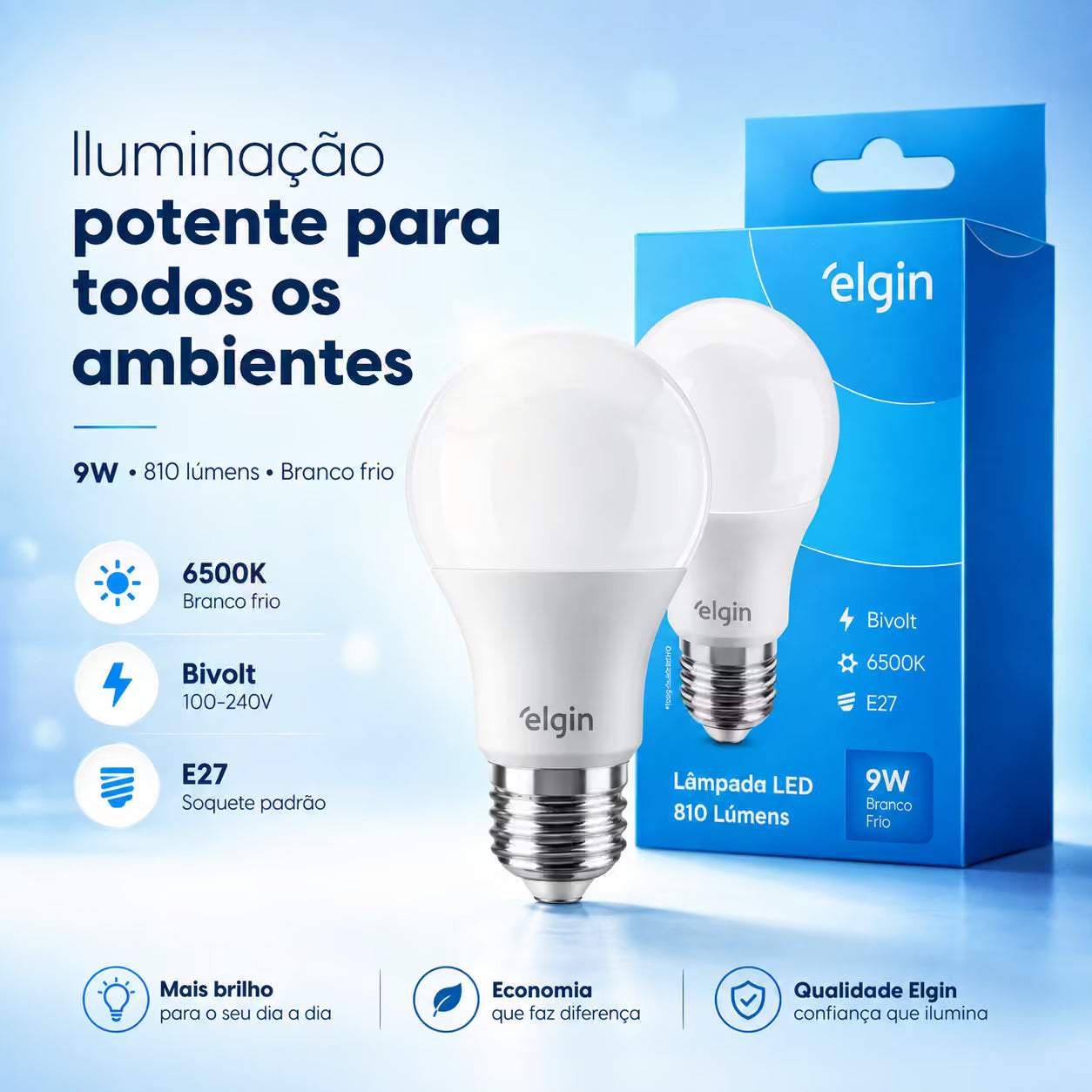 Kit Lâmpadas LED Elgin 9W Bivolt Branco Frio E27 — Original INMETRO - Envio nacional