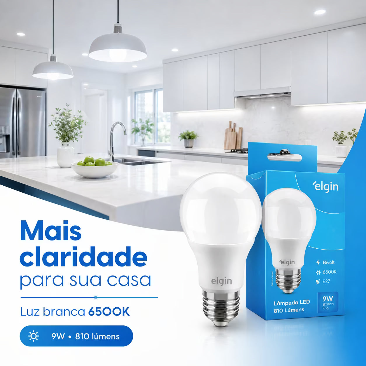 Kit Lâmpadas LED Elgin 9W Bivolt Branco Frio E27 — Original INMETRO - Envio nacional