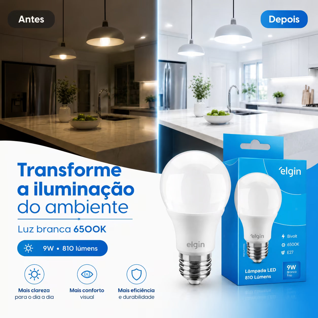 Kit Lâmpadas LED Elgin 9W Bivolt Branco Frio E27 — Original INMETRO - Envio nacional