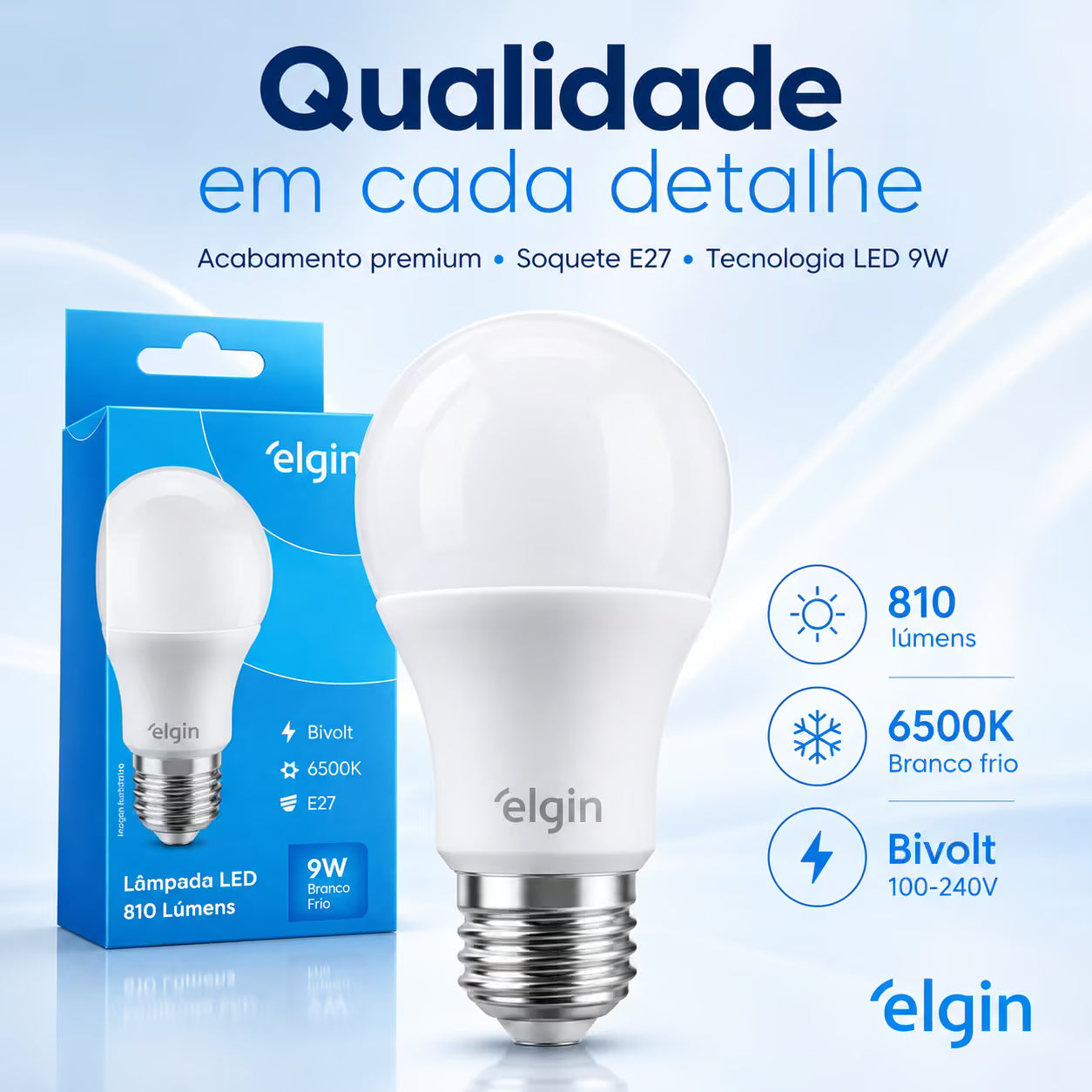Kit Lâmpadas LED Elgin 9W Bivolt Branco Frio E27 — Original INMETRO - Envio nacional
