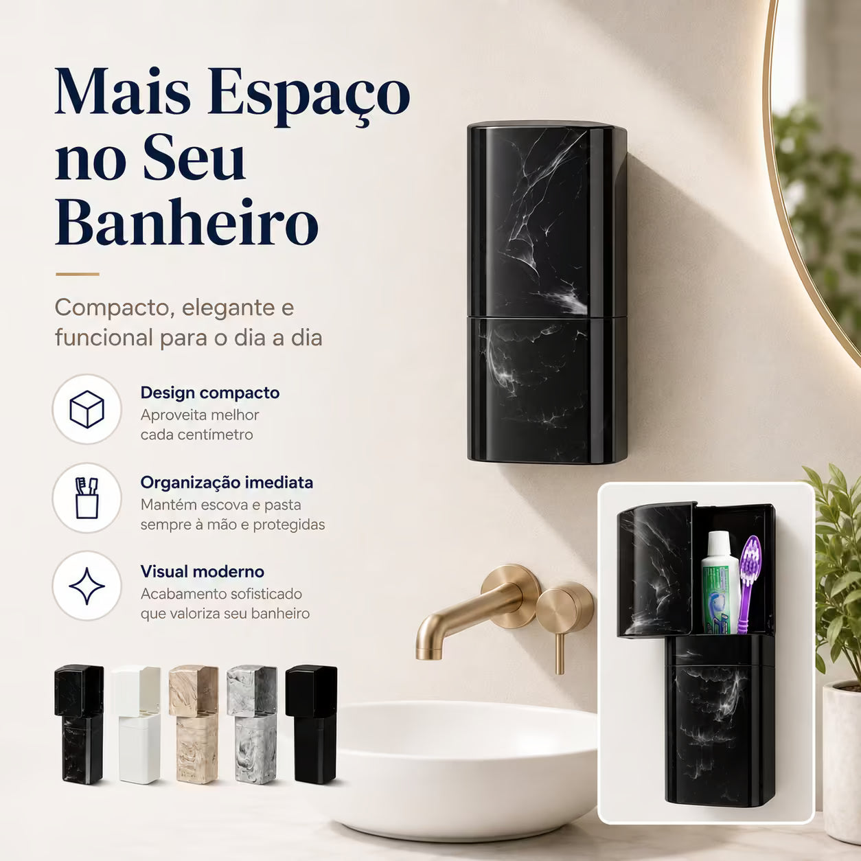 Porta Escovas e Creme Dental com Encaixe Adesivo - Evita Bactérias