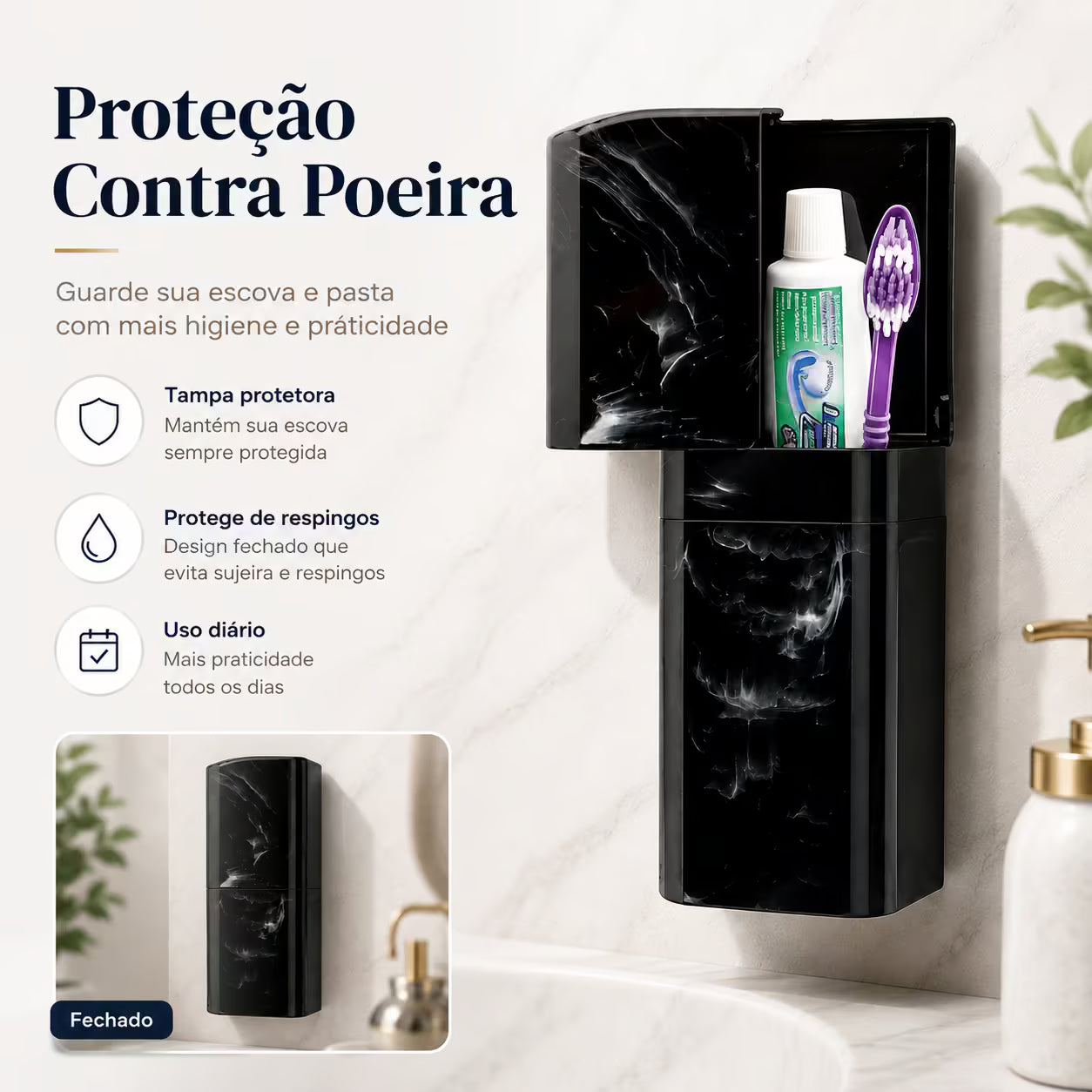 Porta Escovas e Creme Dental com Encaixe Adesivo - Evita Bactérias