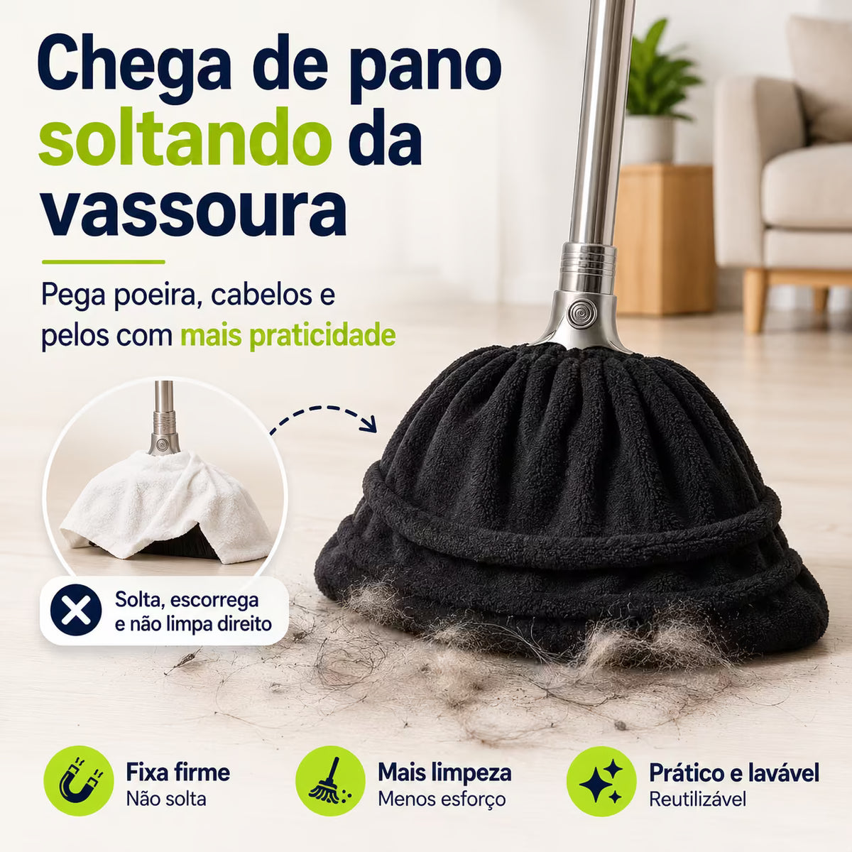Capa de Vassoura em Microfibra Reutilizável – Pega Poeira, Cabelos e Pelos - Envio nacional (Cópia)