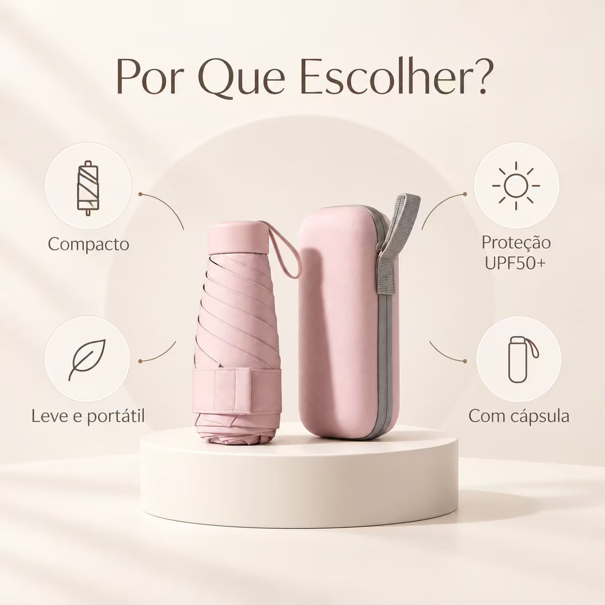 Mini Guarda-Chuva Cápsula UPF50+ – Compacto para Bolsa
