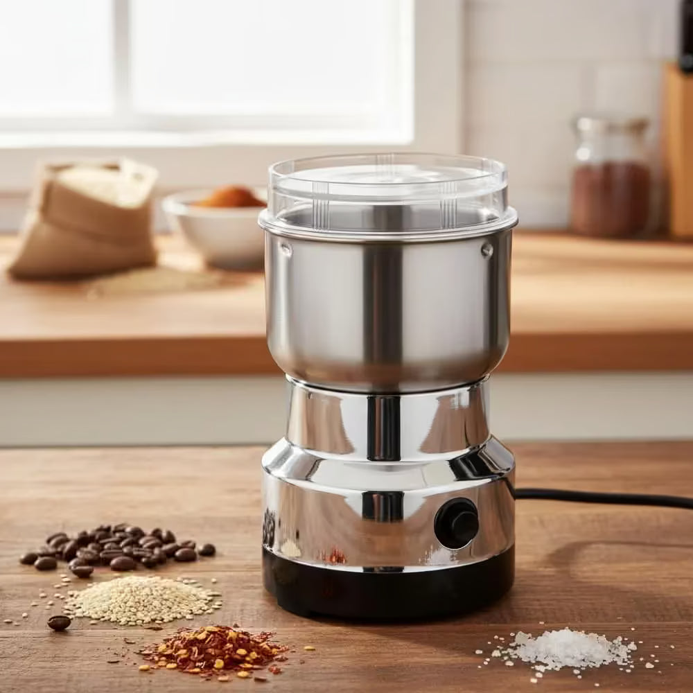 Moedor Elétrico Multifuncional de Café e Especiarias em Aço Inox – 4 Lâminas