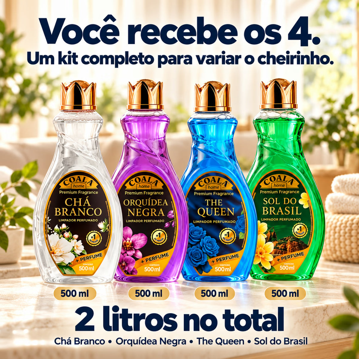 Conteúdo do Kit Coala: quatro frascos de 500 ml, totalizando dois litros