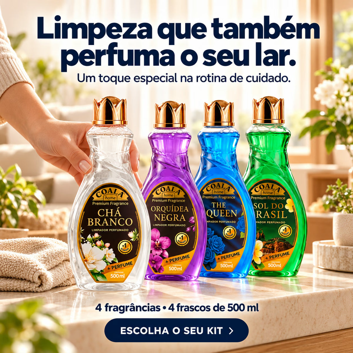 Kit Coala com quatro limpadores perfumados para a rotina de cuidado da casa