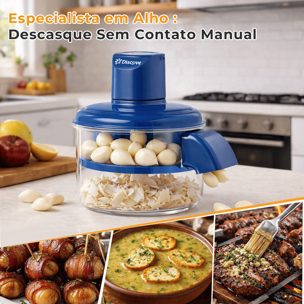 Descascador elétrico para alho em uso