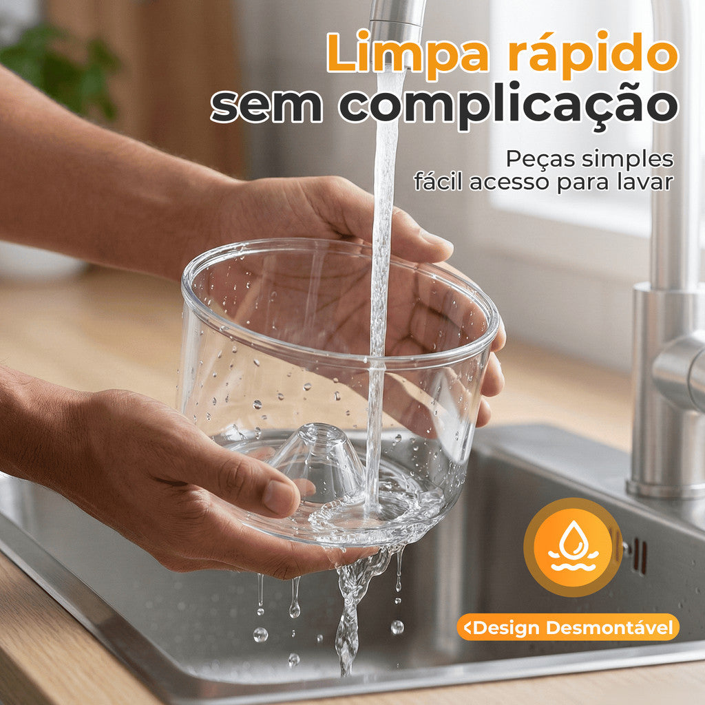 Recipiente do descascador elétrico sendo lavado