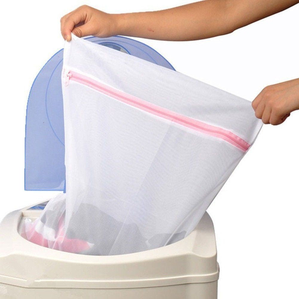 Saco de lavagem branco com zíper para roupas delicadas