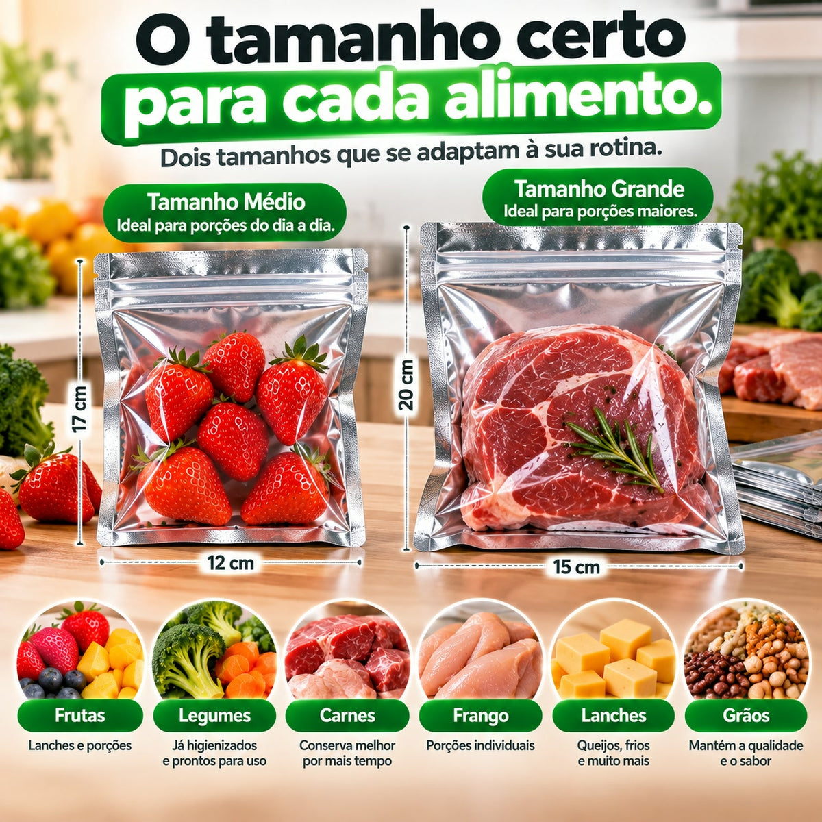 Sacos herméticos em tamanhos médio e grande