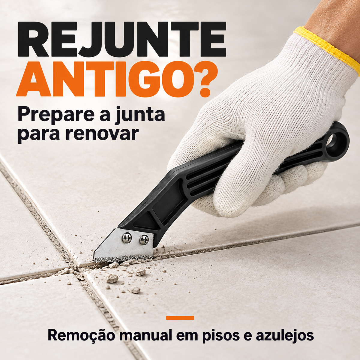 Demonstração da remoção manual de rejunte em pisos e azulejos