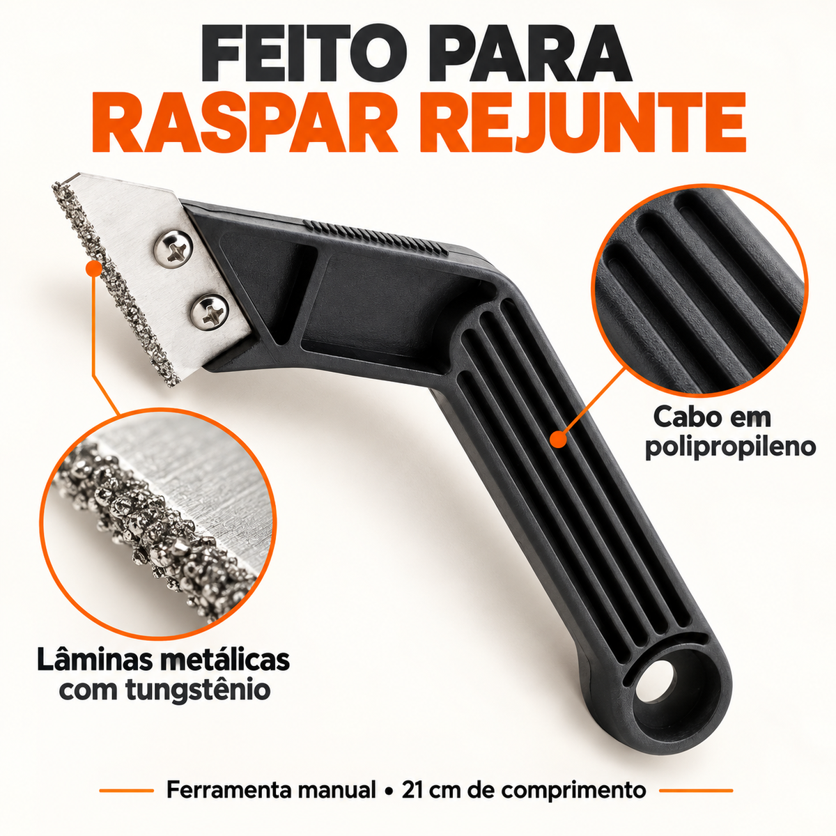 Detalhes das lâminas com tungstênio e do cabo em polipropileno