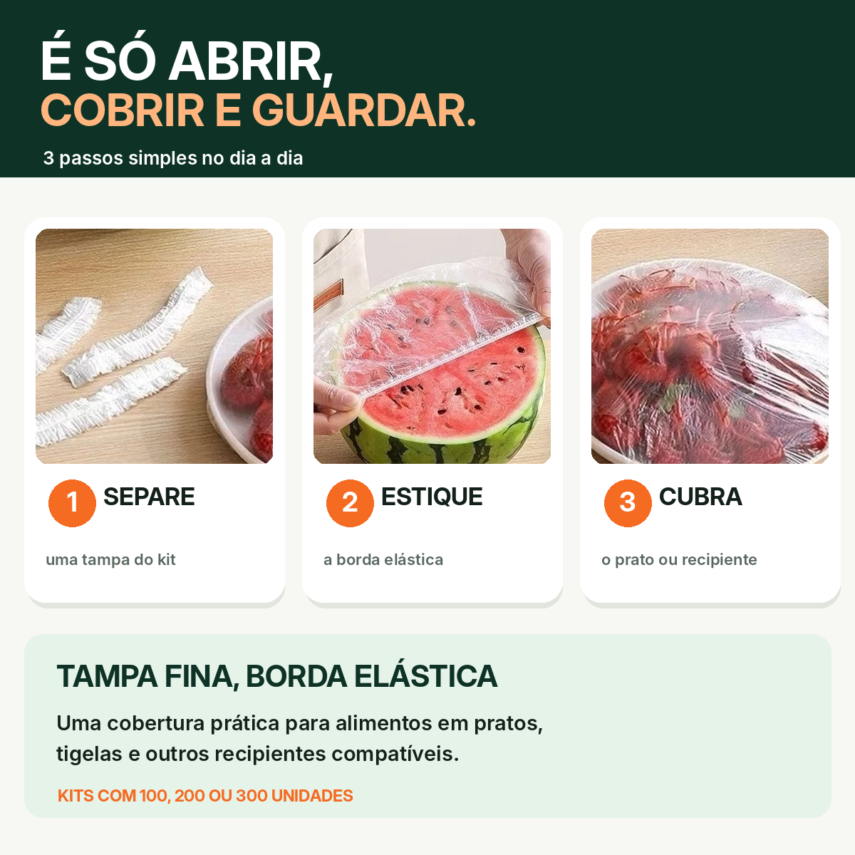 Como usar tampa descartável elástica transparente em três passos